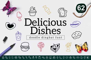 Delicious Dishes Dingbat Font free download – Decorative Fonts font preview