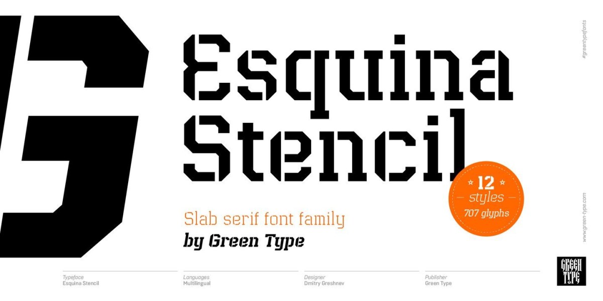 Esquina Stencil Font Family free download – Display Fonts font preview image for Windows and Mac