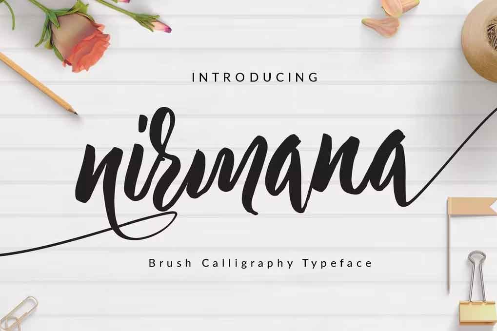 Nirmana Brush Font Wedding free download – Script And Handwritten font preview image for Windows and Mac