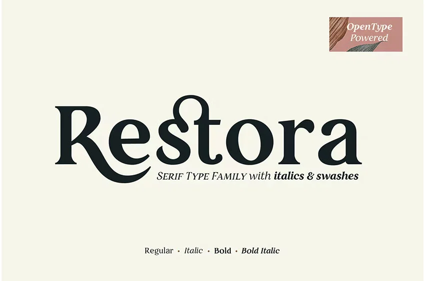 Restora Font free download – Serif Fonts font preview image for Windows and Mac