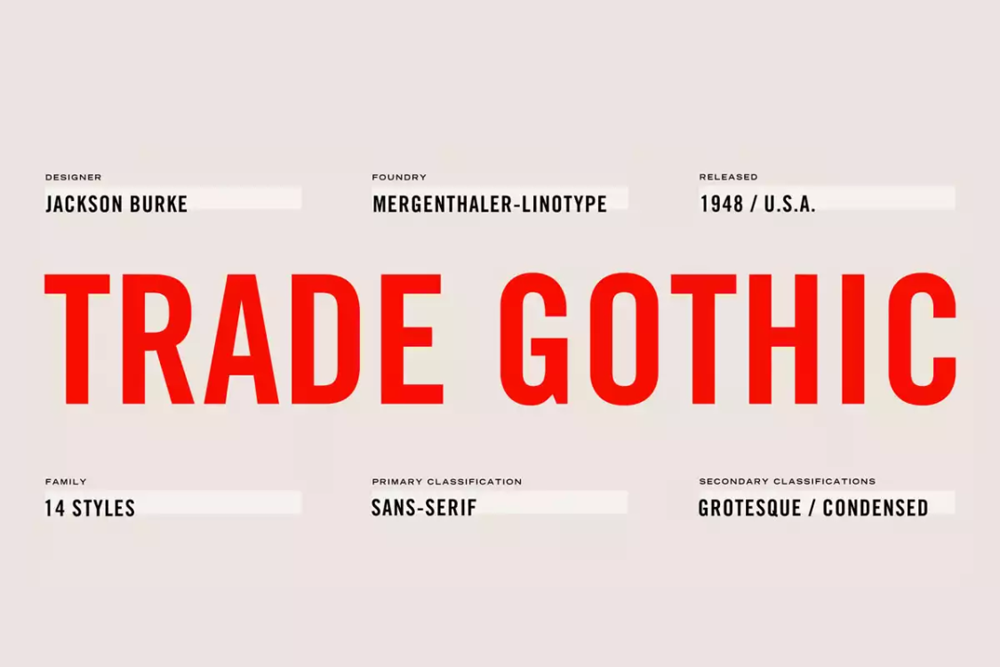 Trade Gothic Font free download – Sans Serif Fonts font preview image for Windows and Mac